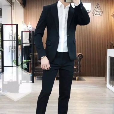 Bộ vest nam xanh than, bông lúa, cavat, 2 quần sịp - vest chú rể công sở, chất vải đẹp không nhăn không xù 9