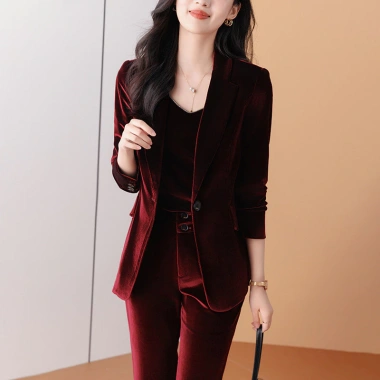 Bộ vest nhung vàng ôm sát tôn dáng, mùa thu xuân công sở Hàn Quốc 421.200 VND