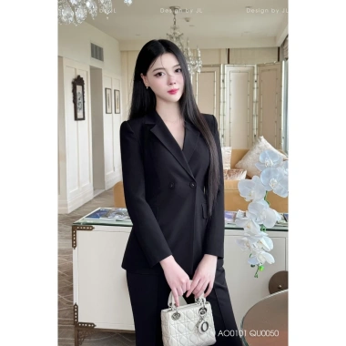 Bộ vest nữ 2 cúc ngang 2.025 – Vest Hàn Quốc đen, quần ống suông sang trọng HMX5.334