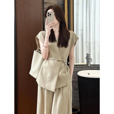 Bộ vest nữ mùa hè sang trọng áo vest kaki thanh lịch quần vest cao cấp giảm giá hấp dẫn