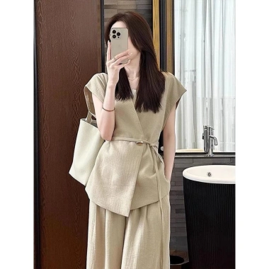 Bộ vest nữ mùa hè sang trọng áo vest kaki thanh lịch quần vest cao cấp giảm giá hấp dẫn