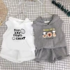 Bộ vest, short, mũ trùm đầu trẻ em mùa hè Hàn Quốc, không tay, in 2 trang phục giảm giá