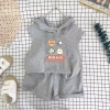Bộ vest, short, mũ trùm đầu trẻ em mùa hè Hàn Quốc, không tay, in 2 trang phục giảm giá 7