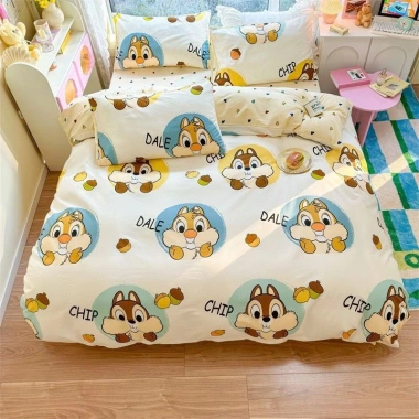 Bộ Vỏ Chăn Ga Gối 5 Món Con Sóc Ngộ Nghĩnh - Đủ Kích Cỡ Nệm m2 m6 m8 2m Giá Ưu Đãi 68K