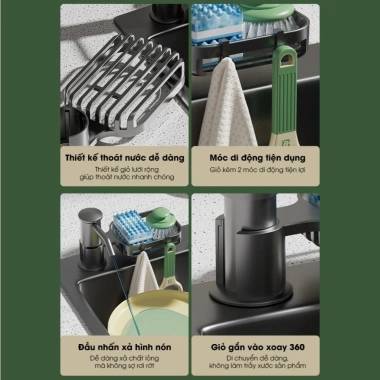 Bộ Vòi Bơm Nước Rửa Chén Bát Tổ Ấm, Giá Để Đồ, Bồn Rửa ABS + Ống Silicon 120cm Giá chỉ 93.000₫ 4