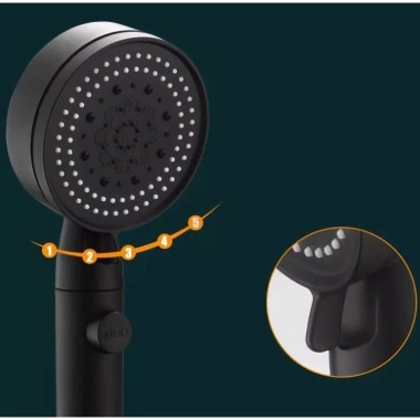 Bộ vòi hoa sen tay sen tăng áp PP đen 5 mặt xoay, 5 chế độ, nút bật tắt – 32.000₫ 3