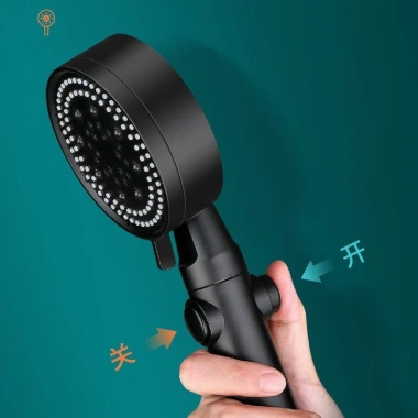 Bộ vòi hoa sen tay sen tăng áp PP đen 5 mặt xoay, 5 chế độ, nút bật tắt – 32.000₫ 5