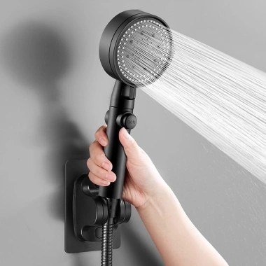 Bộ vòi hoa sen tay sen tăng áp PP đen 5 mặt xoay, 5 chế độ, nút bật tắt – 32.000₫ 9