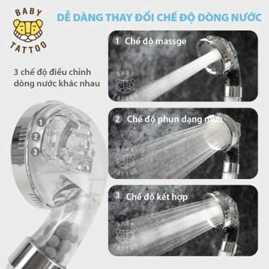 Bộ Vòi Sen Tắm Lọc Nước Tăng Áp Type B Baby Tattoo - Tiết Kiệm Nước, Giá Giảm 550.000 VND 9