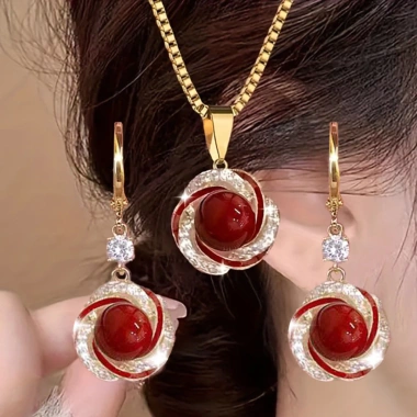 Bộ vòng cổ & bông tai ngọc trai hợp kim - Trang sức nữ hàng ngày, giá 42.900₫