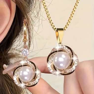 Bộ vòng cổ & bông tai ngọc trai hợp kim - Trang sức nữ hàng ngày, giá 42.900₫