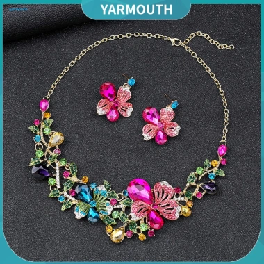 Bộ vòng cổ và bông tai đính đá nhiều màu hoa lá tinh xảo cho nữ - Giá ưu đãi 247k