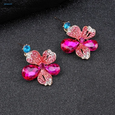 Bộ vòng cổ và bông tai đính đá nhiều màu hoa lá tinh xảo cho nữ - Giá ưu đãi 247k