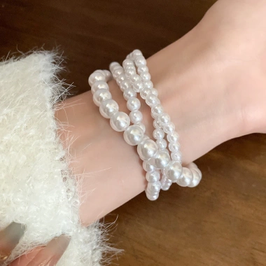 Bộ vòng tay và dây chuyền ngọc trai nhiều lớp phong cách Pháp Retro thanh lịch cho nữ, giá ưu đãi 113.740₫