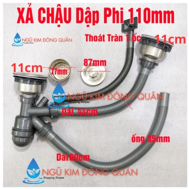 Bộ Xả Bồn Rửa Chén Đôi Xi Phông Phi 110 11cm Giá chỉ 92.020đ, phù hợp chậu dập 6