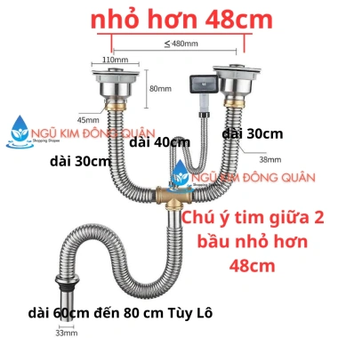 Bộ Xả Bồn Rửa Chén Đôi Xi Phông Phi 110 11cm Giá chỉ 92.020đ, phù hợp chậu dập 8