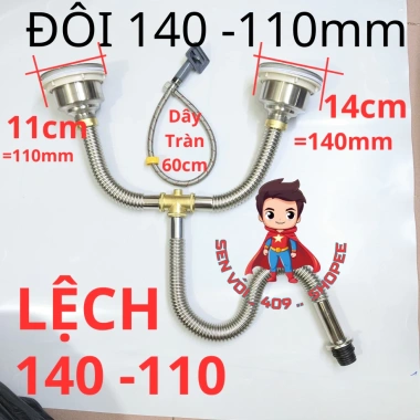 Bộ Xả Bồn Rửa Chén Đôi Xi Phông Phi 110 11cm Giá chỉ 92.020đ, phù hợp chậu dập 9