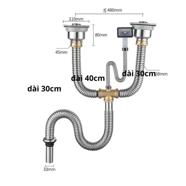 Bộ Xả Bồn Rửa Chén Đôi Xi Phông Phi 110 11cm Giá chỉ 92.020đ, phù hợp chậu dập 12