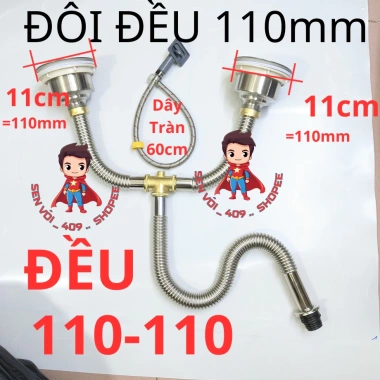 Bộ Xả Bồn Rửa Chén Đôi Xi Phông Phi 110 11cm Giá chỉ 92.020đ, phù hợp chậu dập 13