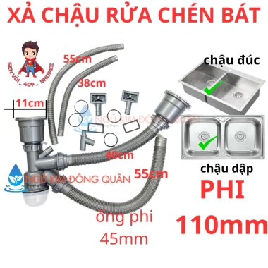 Bộ Xả Rửa Chén Đôi Ngõng Mèo Thoát Nhanh, Xả Chậu Đúc Phi 110mm, Ống 45mm, Không Hộc Rác - Giá Ưu Đãi 137k 2 Bộ Xả Rửa Chén Đôi Ngõng Mèo Thoát Nhanh, Xả Chậu Đúc Phi 110mm, Ống 45mm, Không Hộc Rác - Giá Ưu Đãi 137k 2
