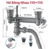 Bộ xi phông chậu rửa bát đôi 110mm - Hệ thống thoát nước nhà bếp, ống thoát bồn rửa, giảm giá 210k 2