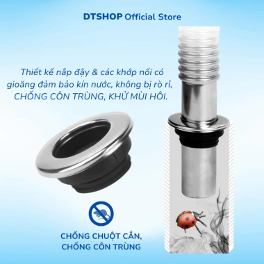 Bô xi phông inox 304 cho chậu rửa bát, chống chuột, thoát nước, bồn rửa chén 2 hộc đôi – 103.000 VND
