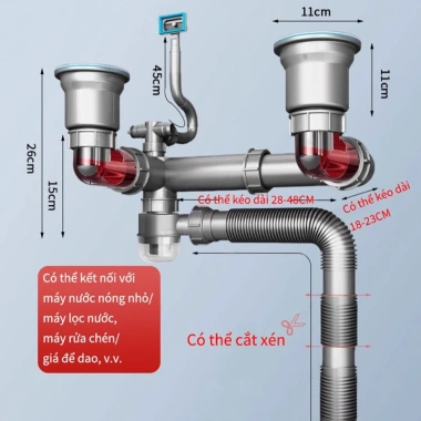 Bộ xi phông ống thoát nước NOP Waternymph cho bồn rửa chén bát đơn, đôi 110 – Ngăn mùi, chống côn trùng, chỉ 479.713₫ 8