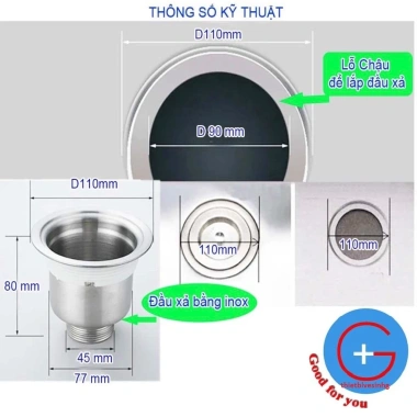 Bộ xi phong xả nước chậu rửa bát 1 hố bầu 110mm - Giá chỉ 47.000đ, tiết kiệm chi phí