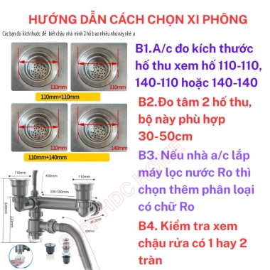 Bộ xi phông xả nước chậu rửa bát, ngăn mùi, chống tắc nghẽn, thoát nhanh 296.000₫
