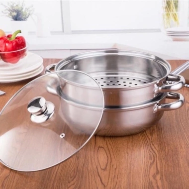 Bộ xửng hấp inox 28cm - Nồi hấp đa năng 2 tầng cao cấp, nắp kính, hấp xôi bánh bao