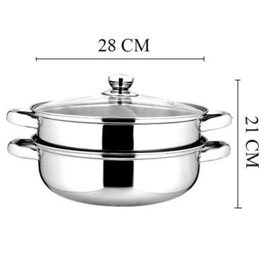Bộ xửng hấp inox 28cm - Nồi hấp đa năng 2 tầng cao cấp, nắp kính, hấp xôi bánh bao