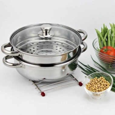 Bộ xửng hấp inox 28cm - Nồi hấp đa năng 2 tầng cao cấp, nắp kính, hấp xôi bánh bao