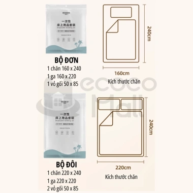 Bọc chăn ga gối du lịch ECOCO 1 lần thế hệ mới cotton tự nhiên kháng khuẩn an toàn da Giá 70.000 VND 9