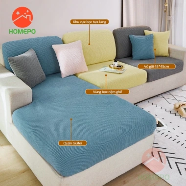 Bọc ghế sofa vải nhung gân màu trơn dày dặn, co giãn 1-4 chỗ ngồi - 68.800 VND