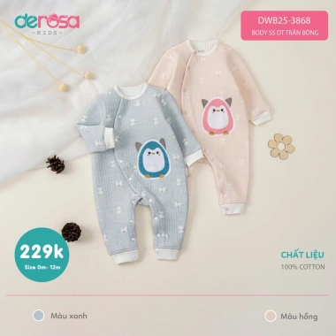 Body sơ sinh dài tay trần bông Derosa Kids 0-12 tháng - Giá chỉ 229.000đ 3