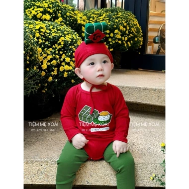 Bodysuit bánh chưng bánh Tét Tết cho bé 4-14kg kèm mũ - Giá ưu đãi 165k 2