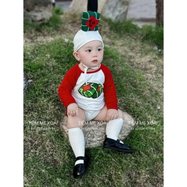 Bodysuit bánh chưng bánh Tét Tết cho bé 4-14kg kèm mũ - Giá ưu đãi 165k 4