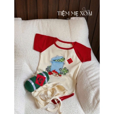 Bodysuit bánh chưng bánh Tét Tết cho bé 4-14kg kèm mũ - Giá ưu đãi 165k 5