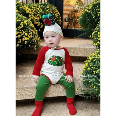 Bodysuit bánh chưng bánh Tét Tết cho bé 4-14kg kèm mũ - Giá ưu đãi 165k 7
