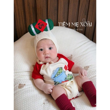 Bodysuit bánh chưng bánh Tét Tết cho bé 4-14kg kèm mũ - Giá ưu đãi 165k 10