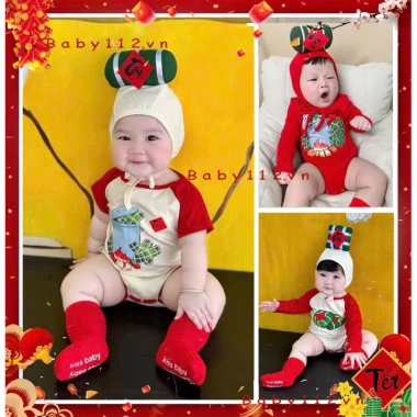 Bodysuit bánh chưng, bánh tét Tết cho bé trai & bé gái - Đồ dễ thương, giá chỉ 27.500đ 2