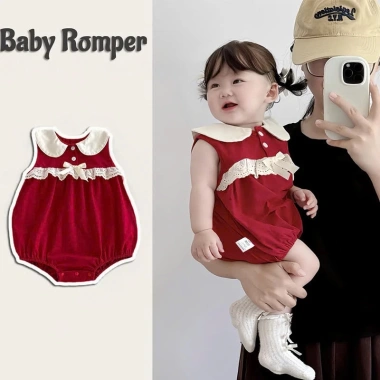 Bodysuit Bé Gái Pig BeBe Đỏ Cổ Sen Ren, Cotton 100% Mềm Mịn, Giá 129.000₫ 9