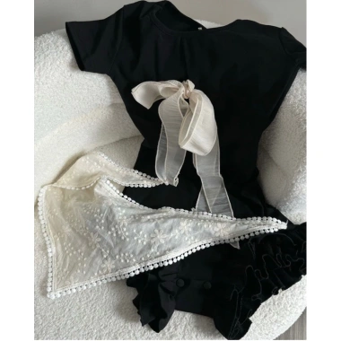Bodysuit Chất Thun Nơ Ngực + Quần Bèo Cúc Bấm, Tặng Khăn Turban - 262.500₫ 3