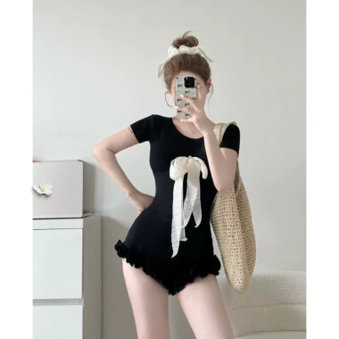 Bodysuit Chất Thun Nơ Ngực + Quần Bèo Cúc Bấm, Tặng Khăn Turban - 262.500₫ 4