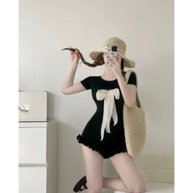 Bodysuit Chất Thun Nơ Ngực + Quần Bèo Cúc Bấm, Tặng Khăn Turban - 262.500₫ 5