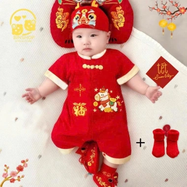 Bodysuit Cotton Tết Tài Lộc 2.026 cho bé 0-12 tháng, áo liền quần giảm giá 119k