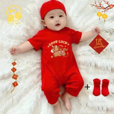 Bodysuit Cotton Tết Tài Lộc 2.026 cho bé 0-12 tháng, áo liền quần giảm giá 119k