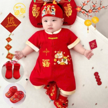 Bodysuit Cotton Tết Tài Lộc 2.026 cho bé 0-12 tháng, áo liền quần giảm giá 119k