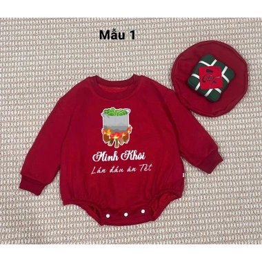 Bodysuit Đỏ In Tên Bé, Mũ Bánh Chưng, Túi Lì Xì - Nỉ Bông ấm áp, Giá ưu đãi 279k 2