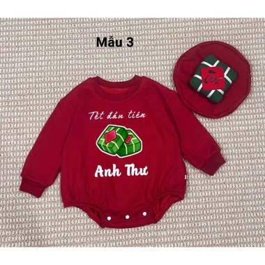 Bodysuit Đỏ In Tên Bé, Mũ Bánh Chưng, Túi Lì Xì - Nỉ Bông ấm áp, Giá ưu đãi 279k 4